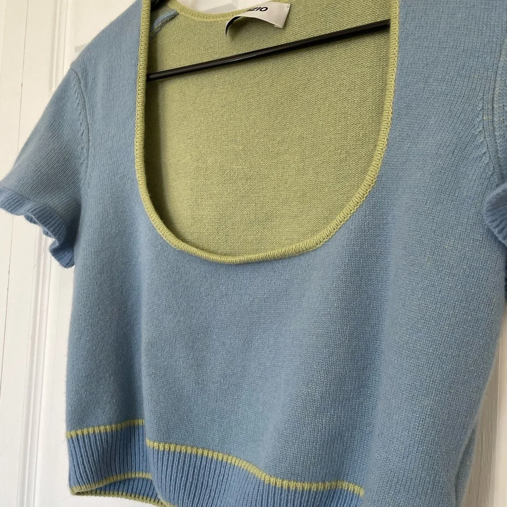 Guizio Blue and Green Knit Crop Top- Large - Picture 2 of 12